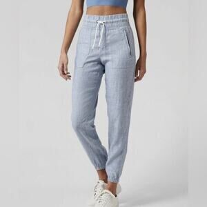 Athleta Cabo 100% Linen Joggers Drawstring Beach Resort Pants Blue Size 4